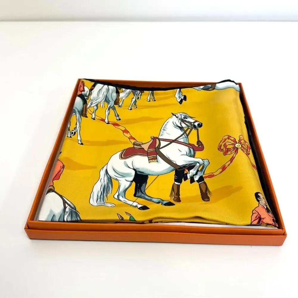 HERMES Vintage Carre 90 Silk Scarf Real Escuela Andaluza del Arte Escuetre Horse
